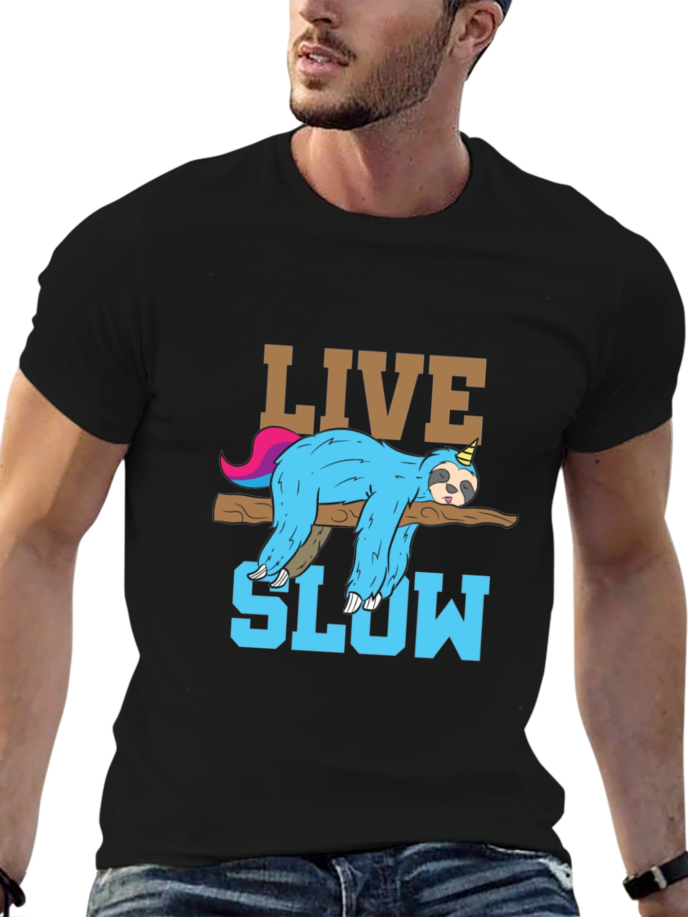 Live Slow Sloth T-Shirt - Relaxed Unisex Tee