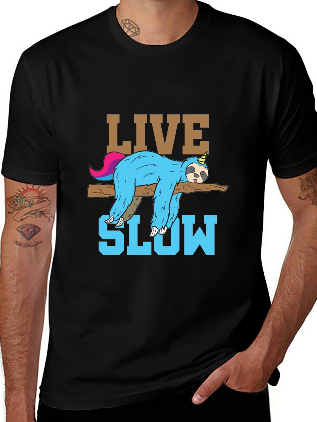 Live Slow Sloth T-Shirt - Relaxed Unisex Tee