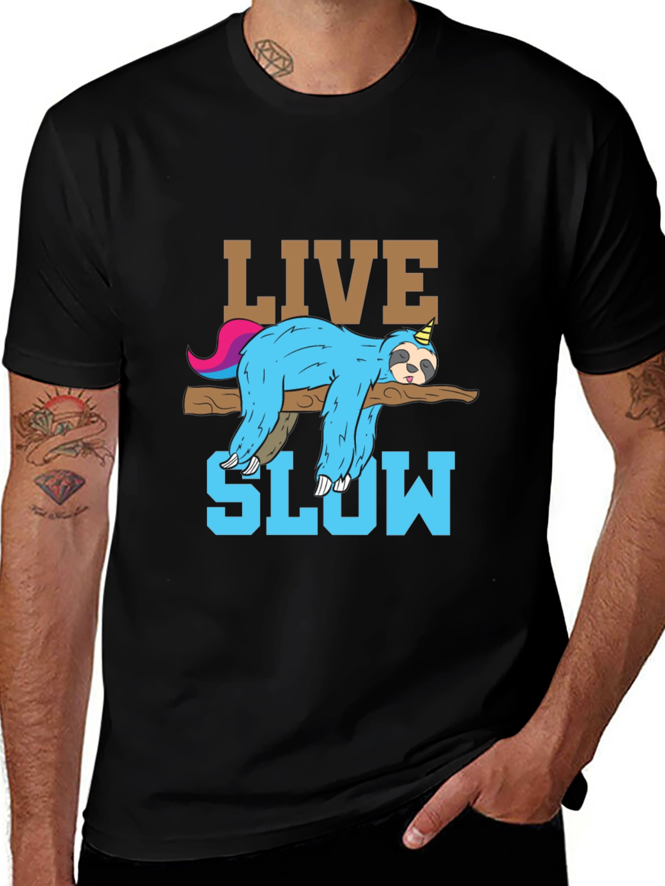 Live Slow Sloth T-Shirt - Relaxed Unisex Tee