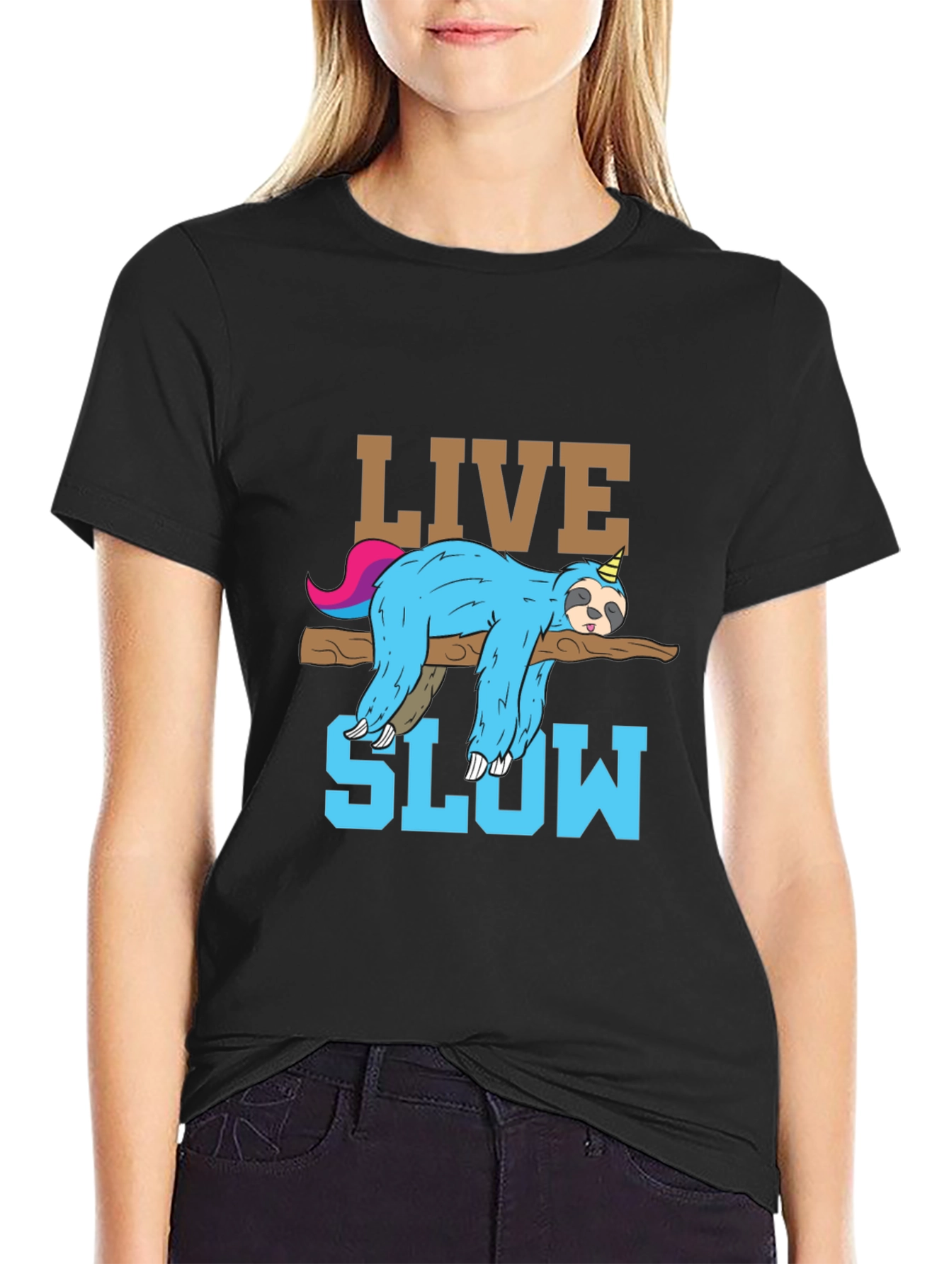 Live Slow Sloth T-Shirt - Relaxed Unisex Tee