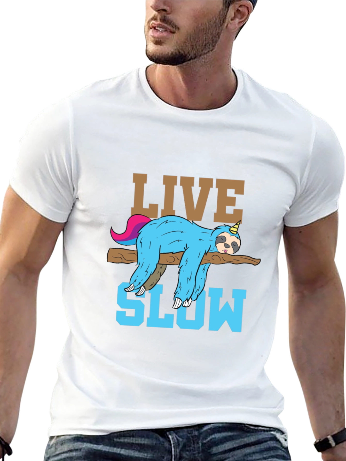 Live Slow Sloth T-Shirt - Relaxed Unisex Tee