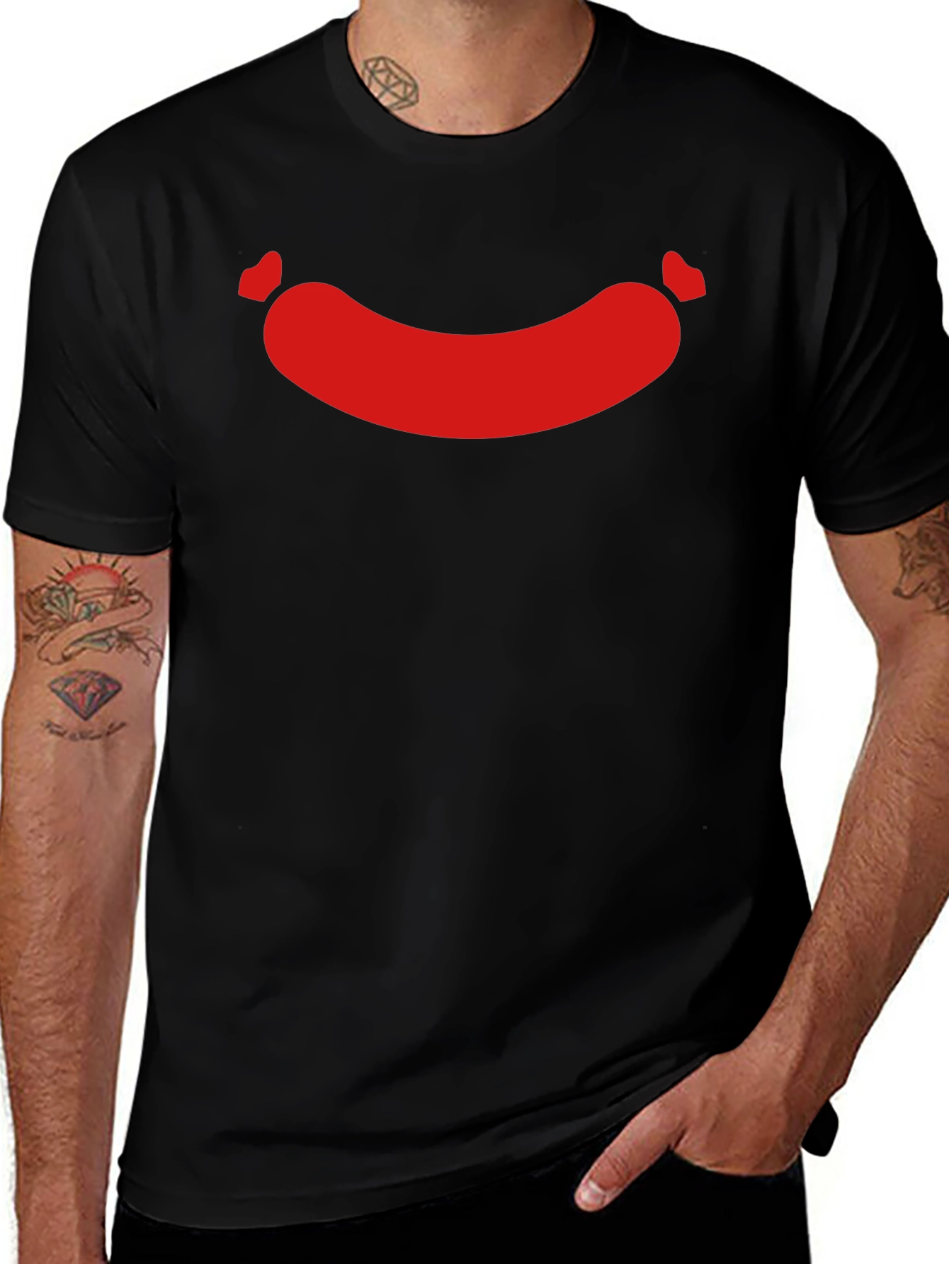 Funny Sausage Graphic Tee - Casual Black T-Shirt