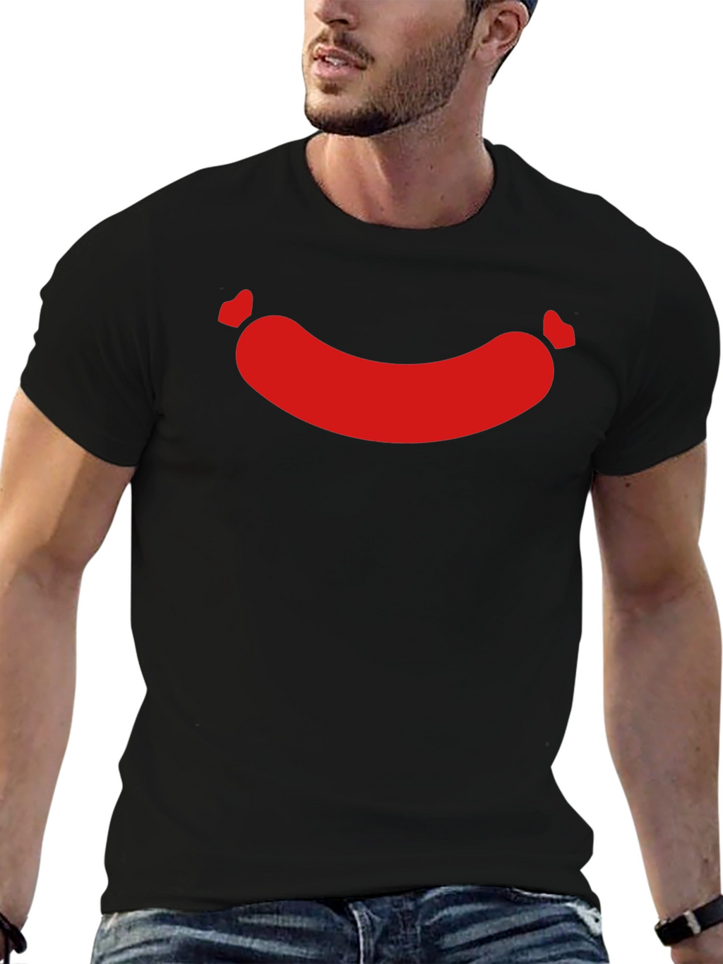Funny Sausage Graphic Tee - Casual Black T-Shirt