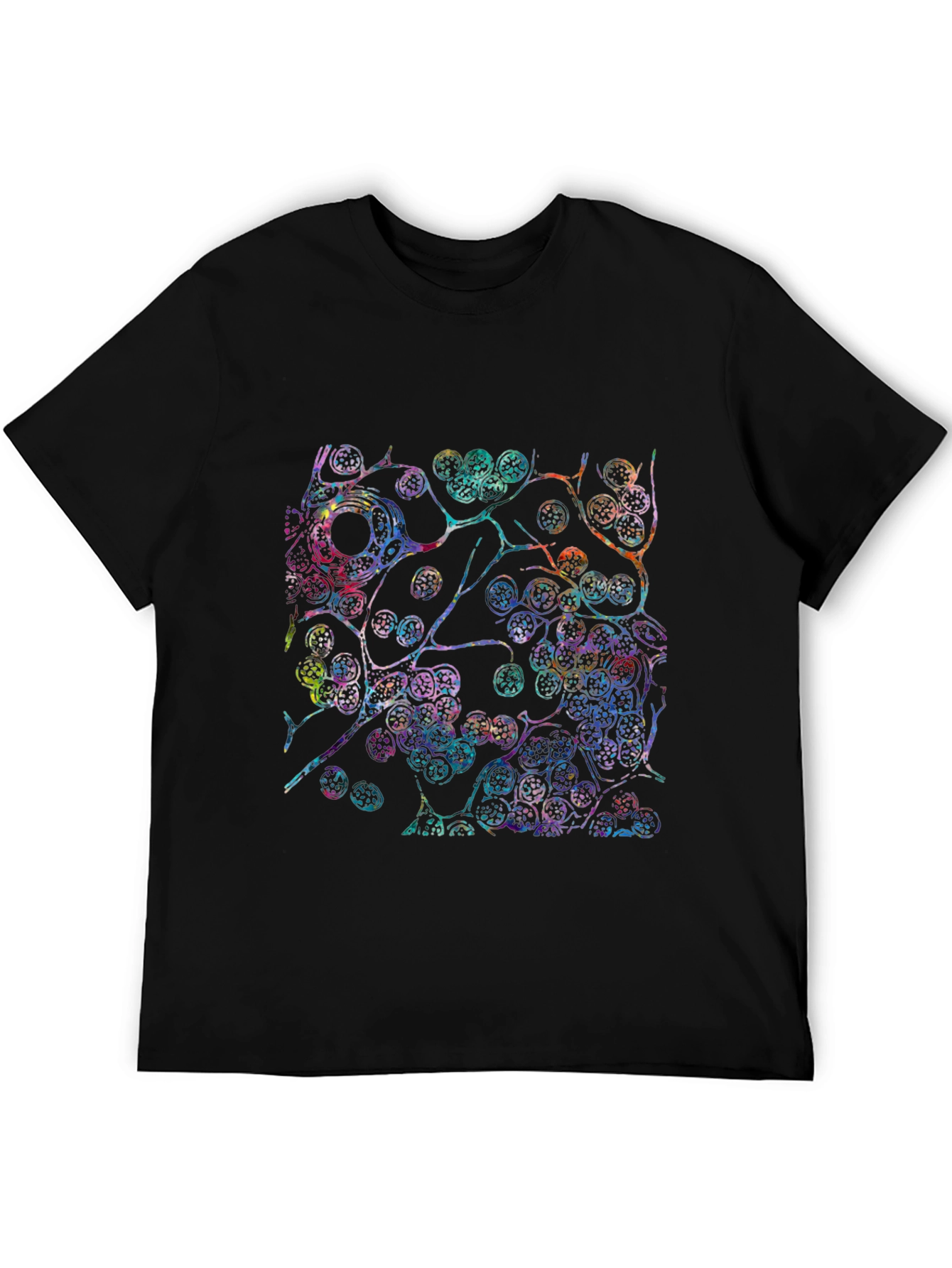 Colorful Cellular Print Black T-Shirt