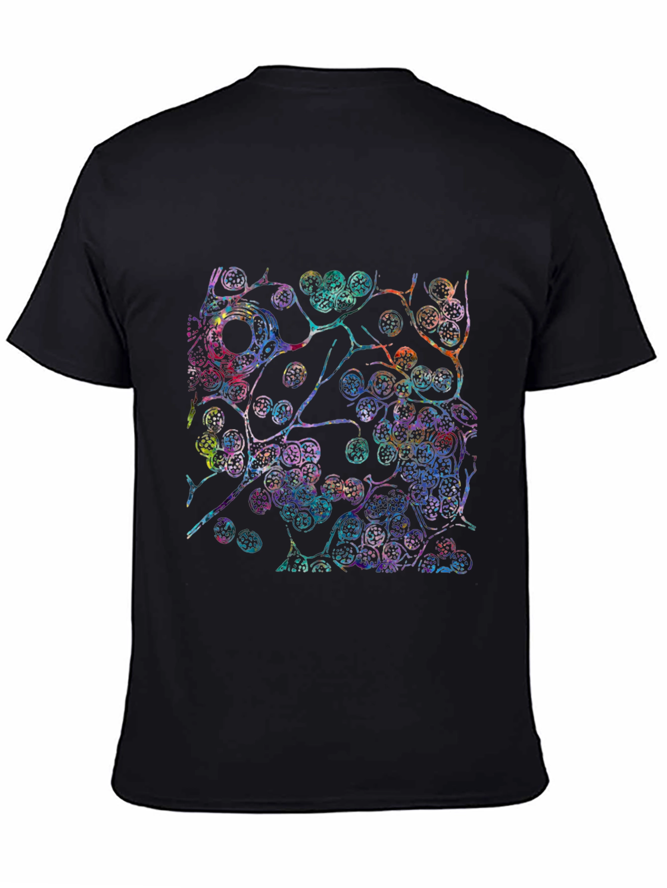 Colorful Cellular Print Black T-Shirt