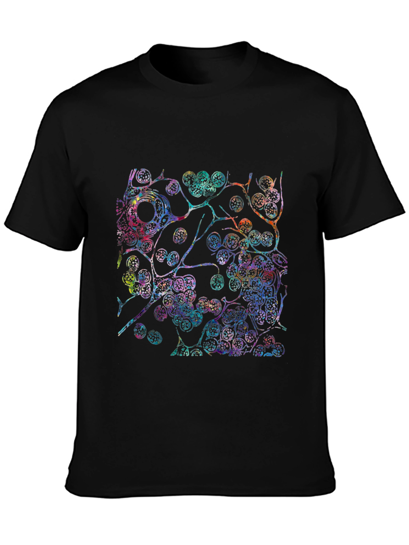 Colorful Cellular Print Black T-Shirt