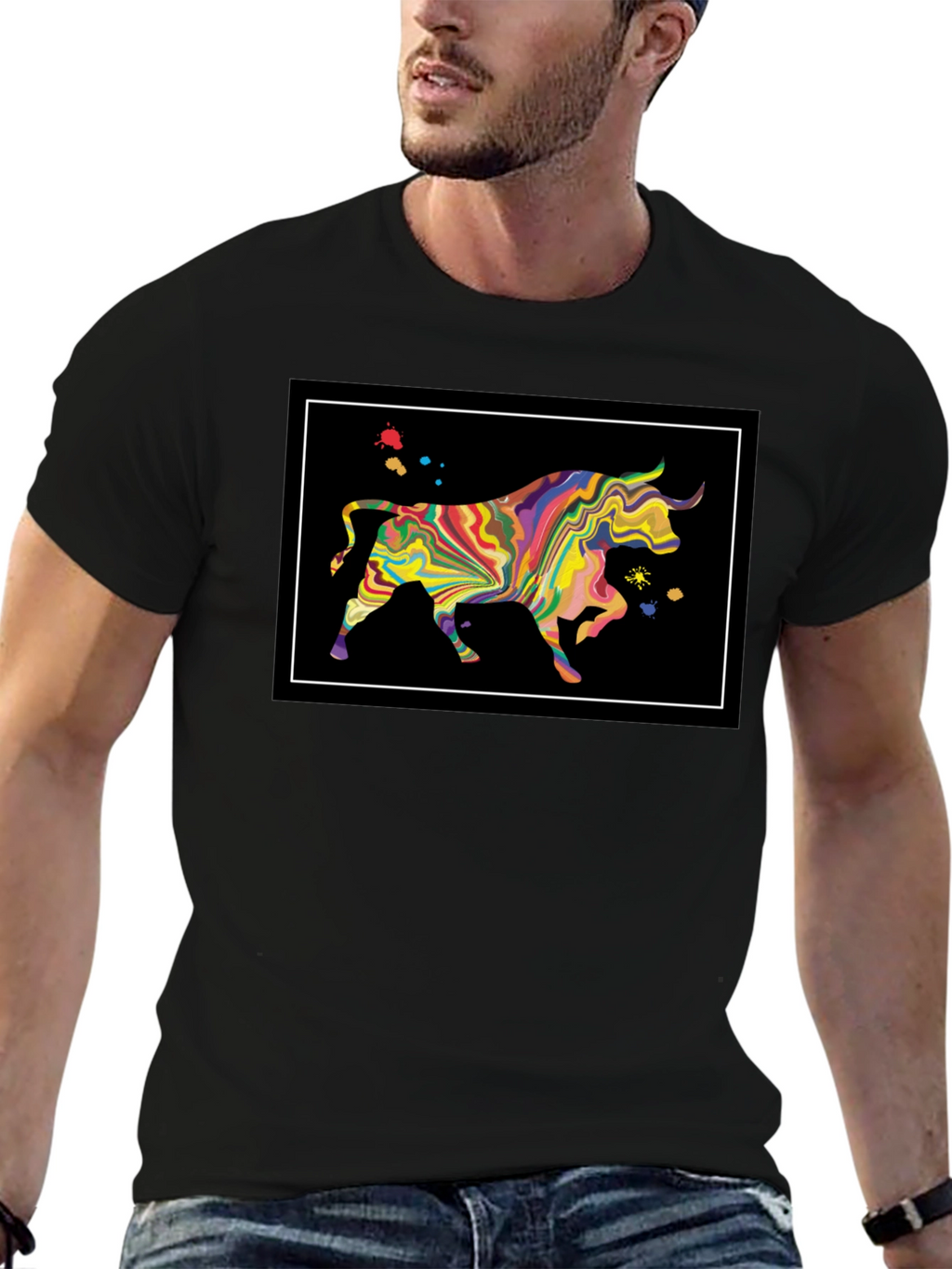 Abstract Bull Graphic Black T-Shirt