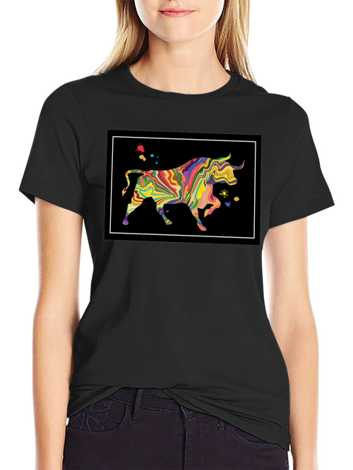 Abstract Bull Graphic Black T-Shirt