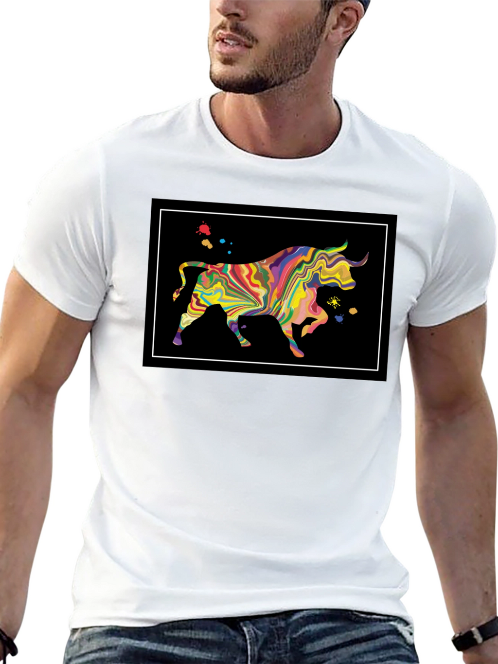 Abstract Bull Graphic Black T-Shirt