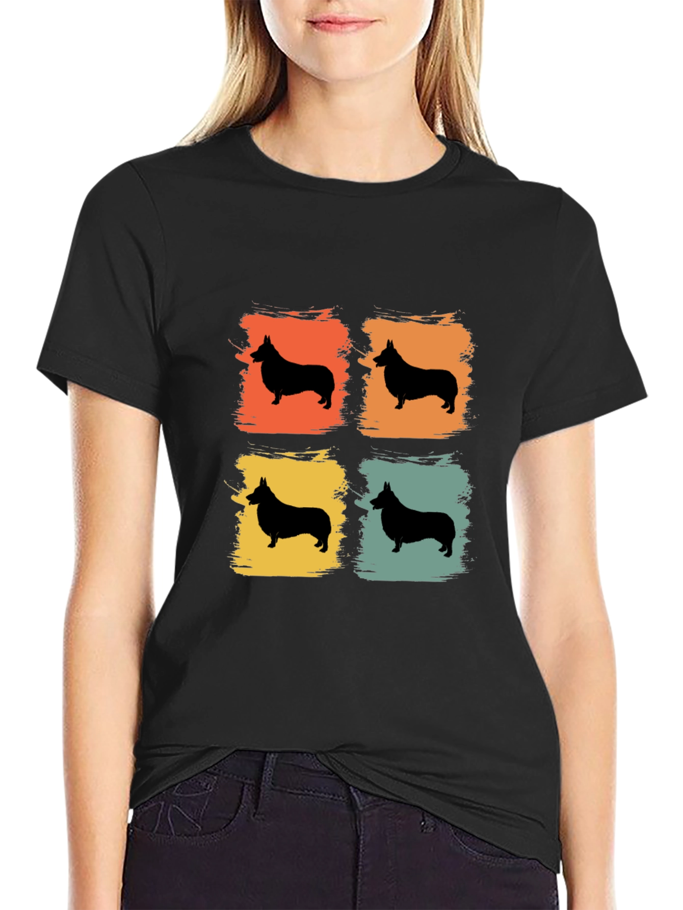 Retro Corgi Silhouette Graphic Tee - Black