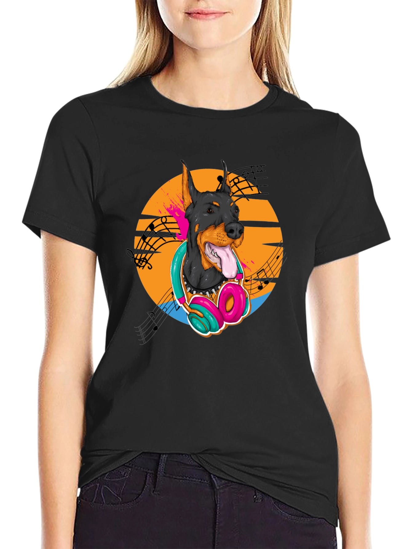 Doberman DJ Tee - Cool Dog with Headphones T-Shirt