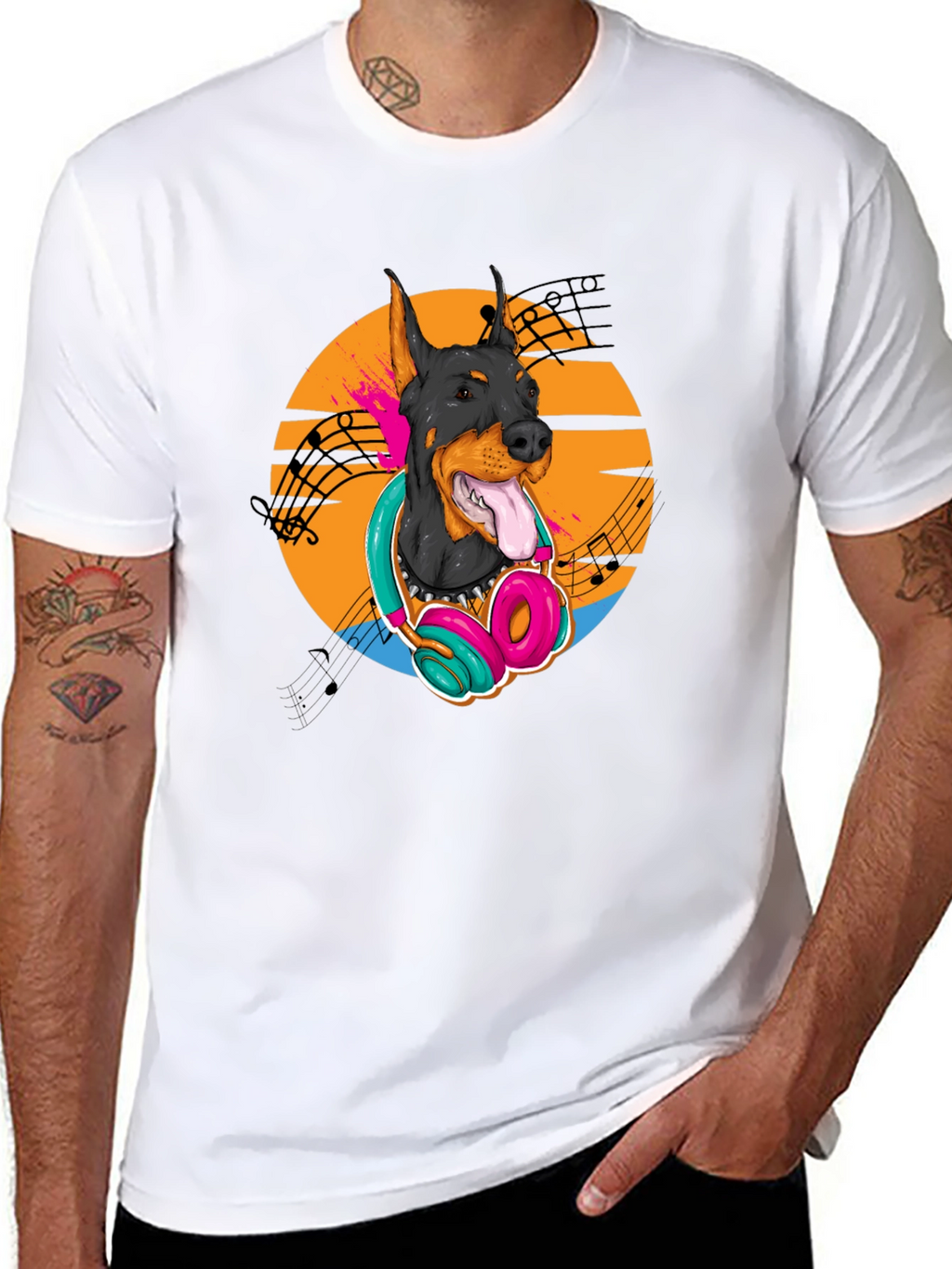 Doberman DJ Tee - Cool Dog with Headphones T-Shirt