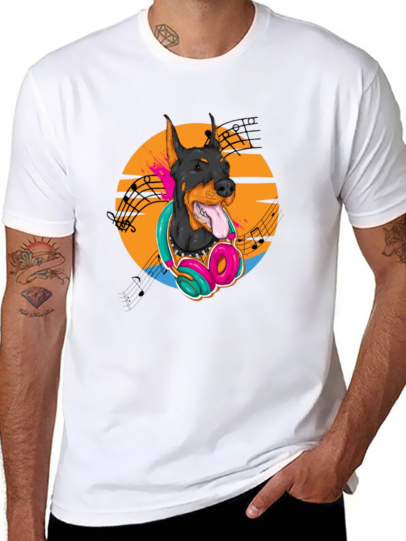 Doberman DJ Tee - Cool Dog with Headphones T-Shirt