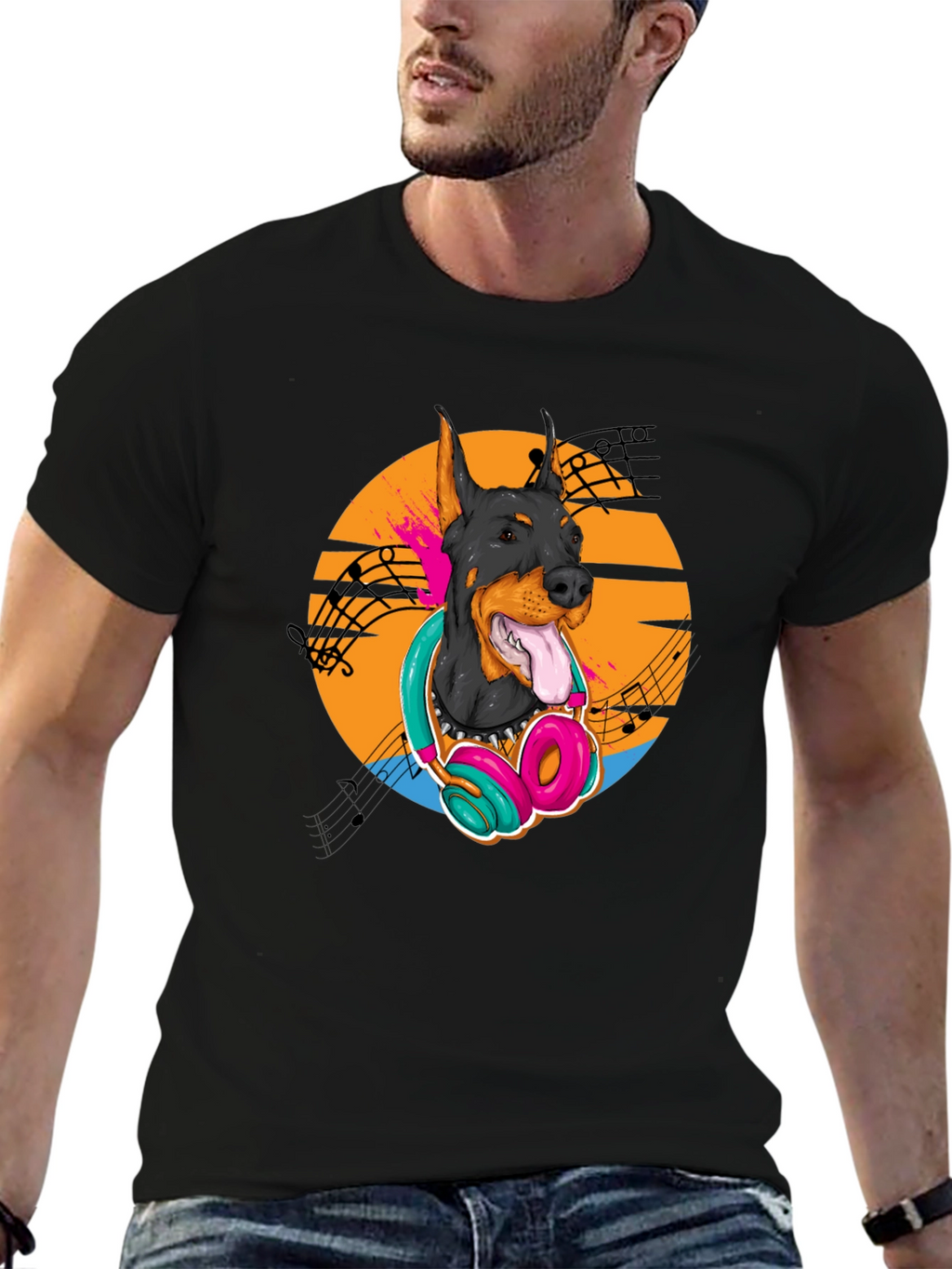 Doberman DJ Tee - Cool Dog with Headphones T-Shirt