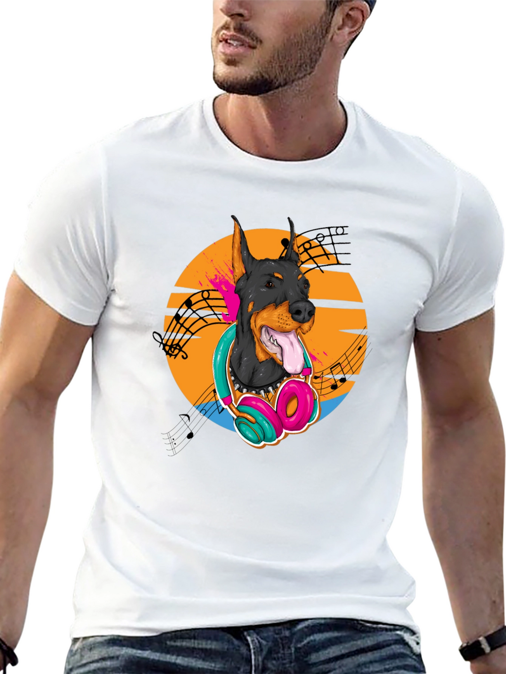 Doberman DJ Tee - Cool Dog with Headphones T-Shirt