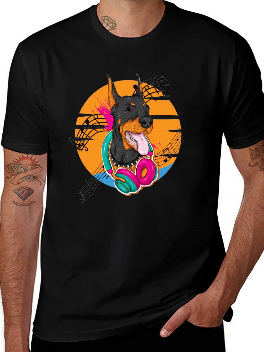 Doberman DJ Tee - Cool Dog with Headphones T-Shirt