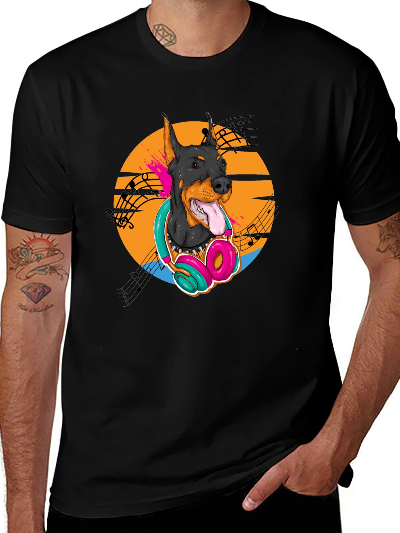 Doberman DJ Tee - Cool Dog with Headphones T-Shirt