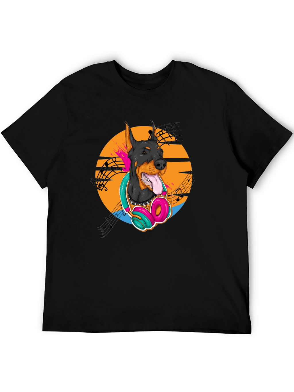 Doberman DJ Tee - Cool Dog with Headphones T-Shirt