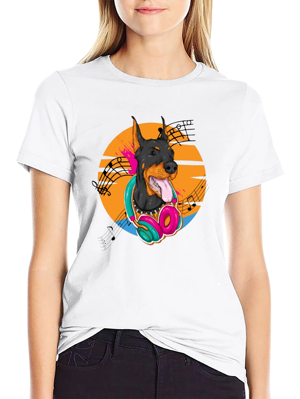 Doberman DJ Tee - Cool Dog with Headphones T-Shirt