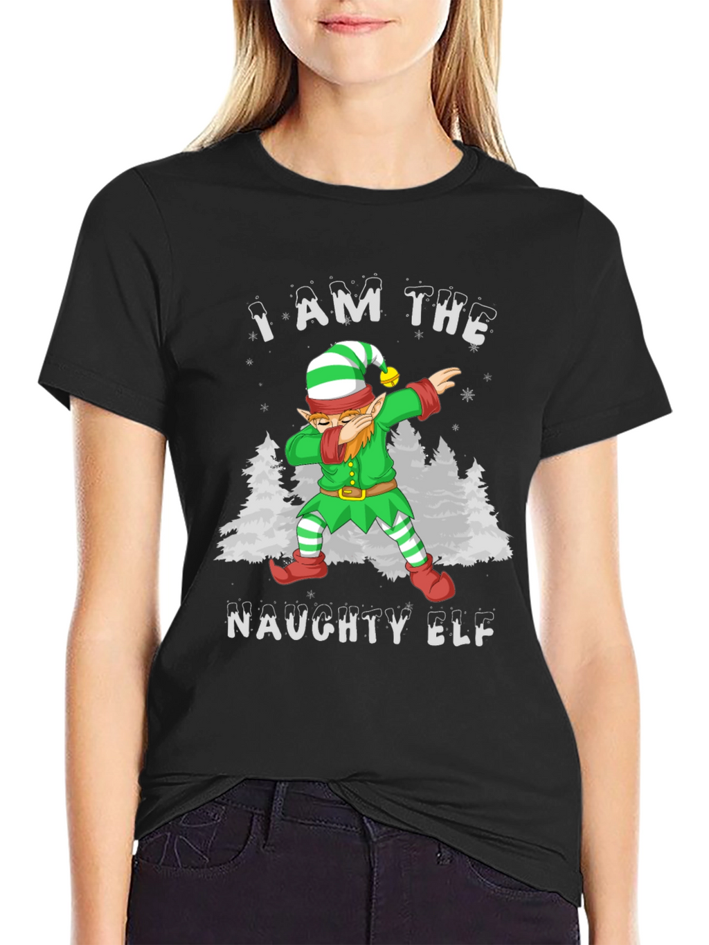 Naughty Elf Dabbing Christmas T-Shirt