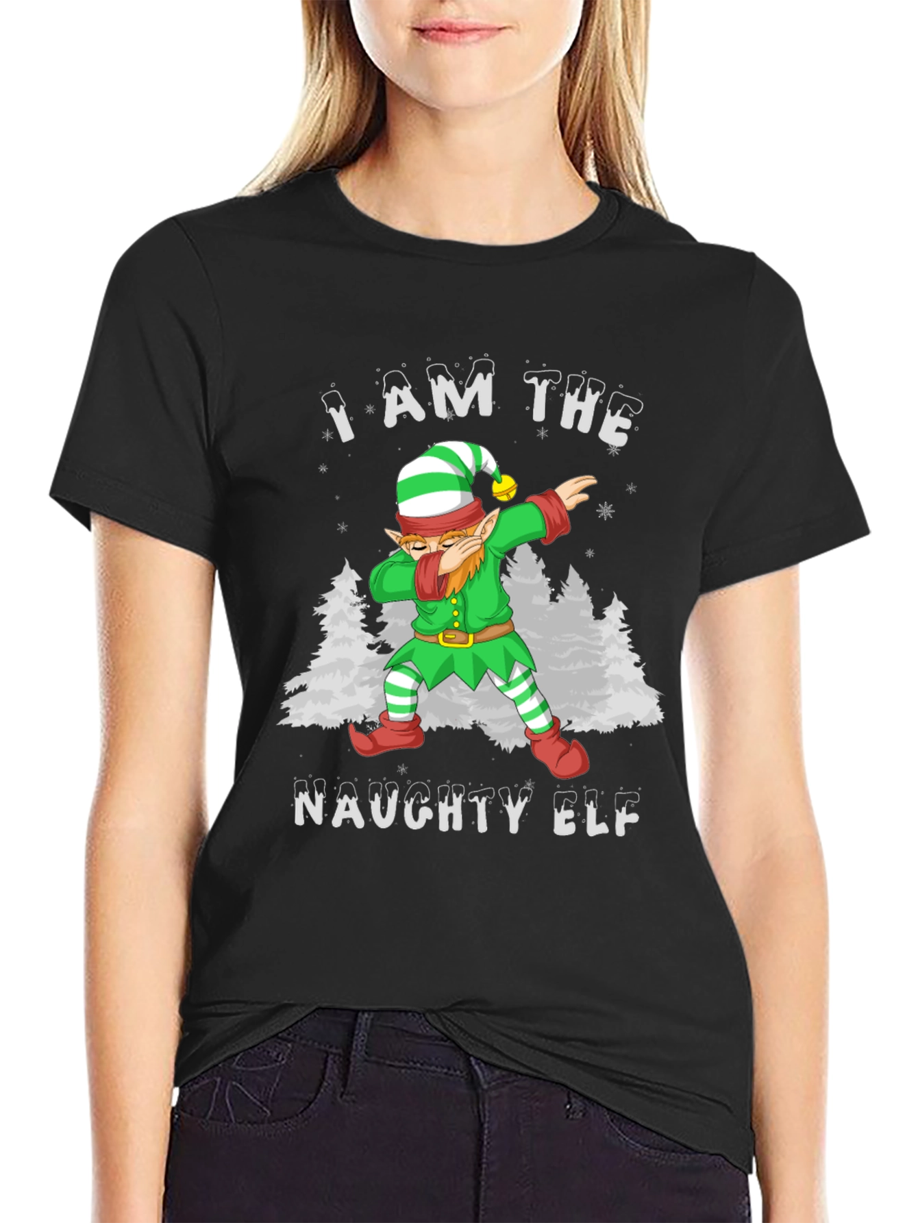 Naughty Elf Dabbing Christmas T-Shirt