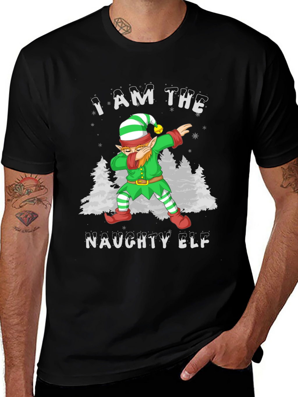 Naughty Elf Dabbing Christmas T-Shirt