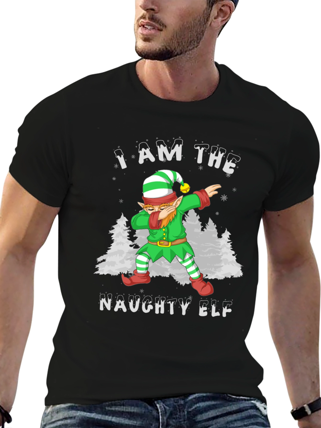 Naughty Elf Dabbing Christmas T-Shirt