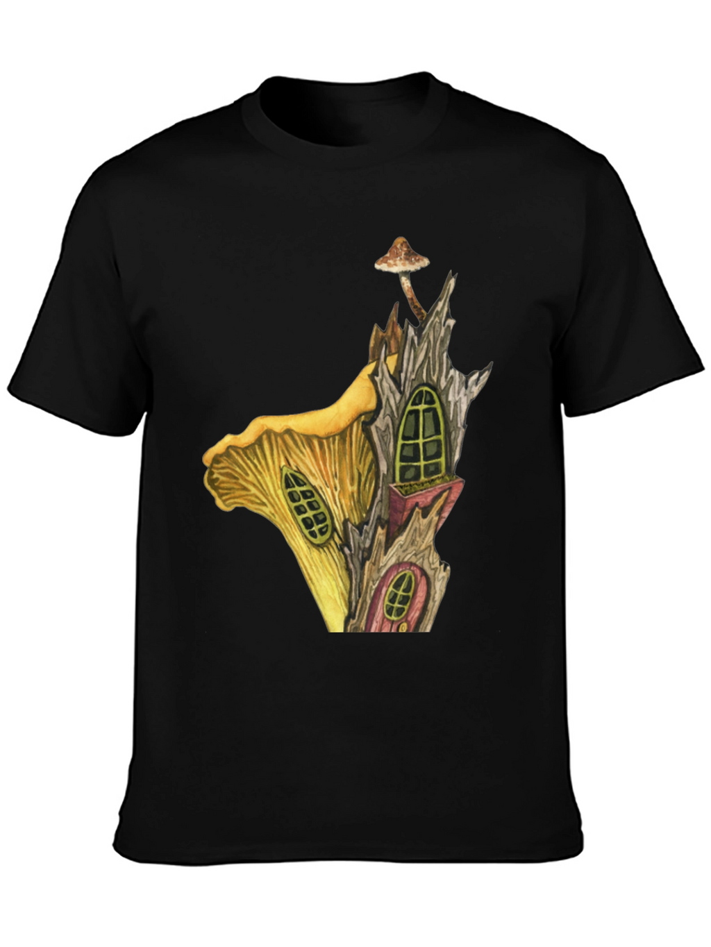 Mushroom House Graphic Tee - Whimsical Fantasy T-Shirt