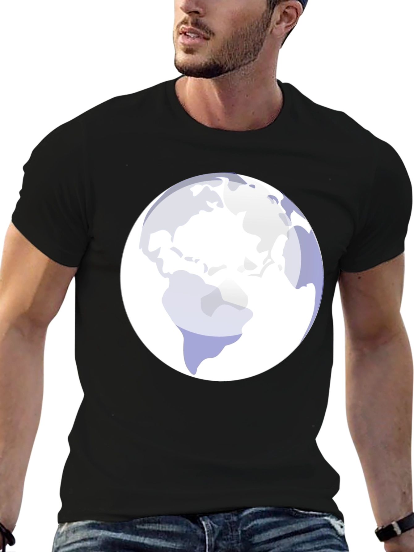 Earth Graphic Tee - Modern Black Cotton Blend Shirt