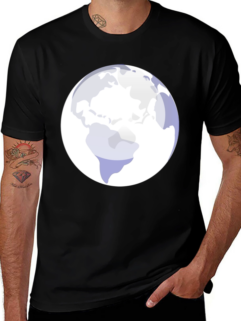 Earth Graphic Tee - Modern Black Cotton Blend Shirt