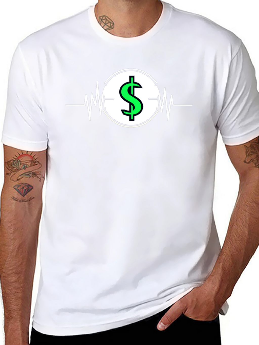 Dollar Sign Heartbeat Graphic T-Shirt - Black