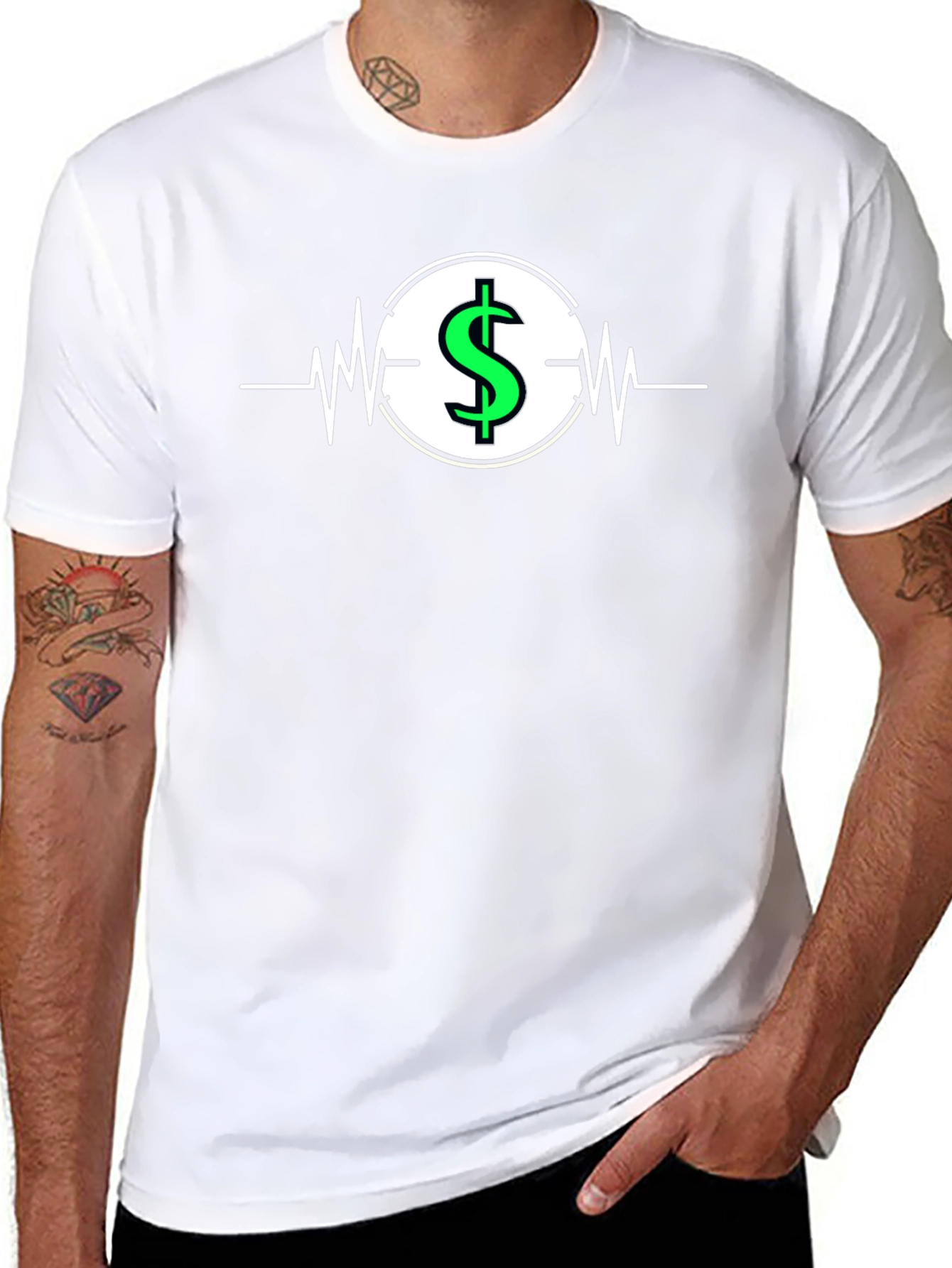 Dollar Sign Heartbeat Graphic T-Shirt - Black
