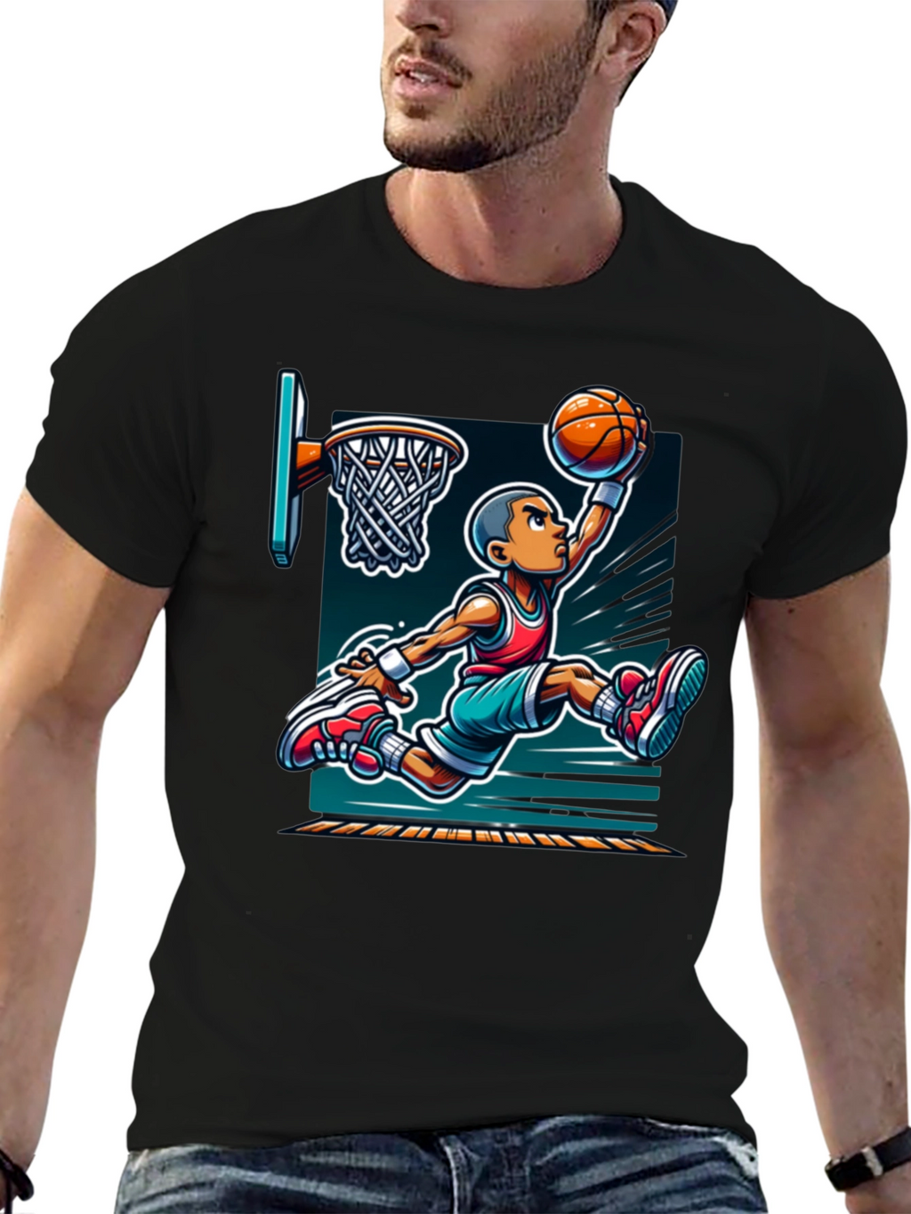 Cartoon Basketball Graphic Tee