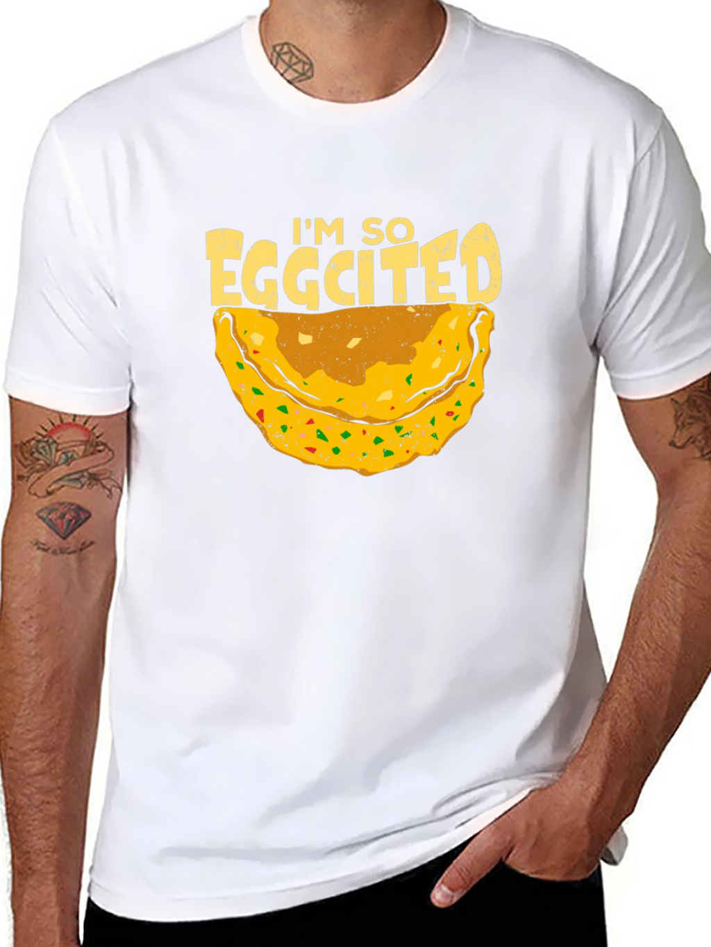 Eggcited Black T-Shirt - Funny Foodie Tee