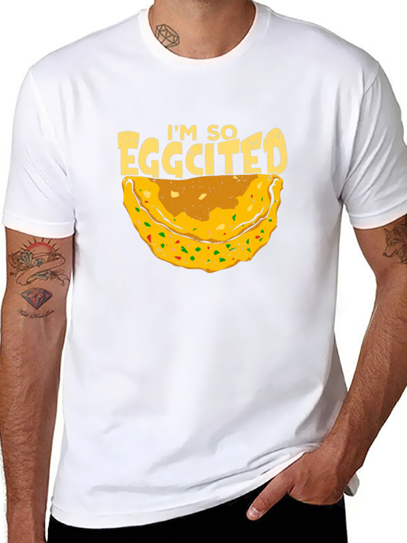 Eggcited Black T-Shirt - Funny Foodie Tee