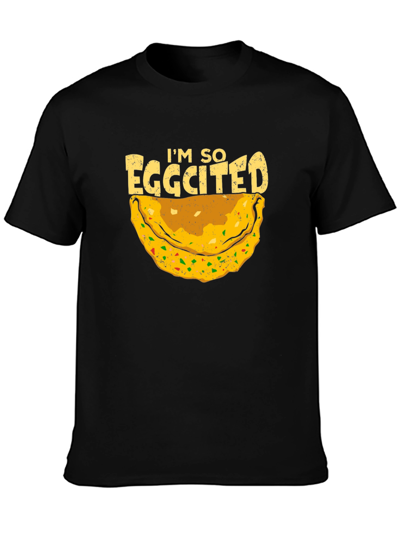 Eggcited Black T-Shirt - Funny Foodie Tee