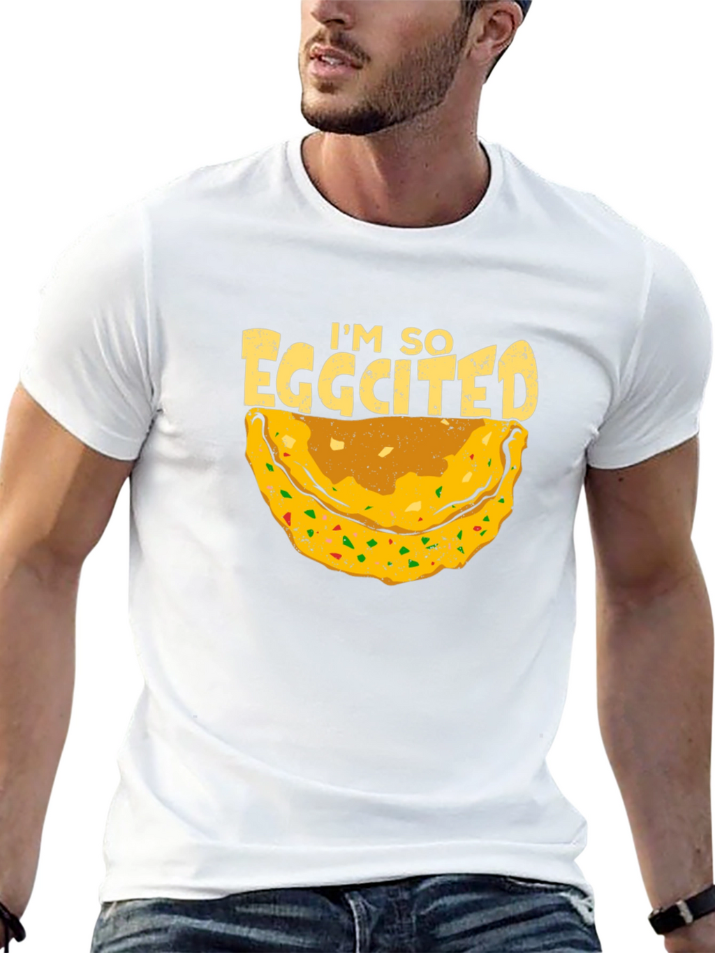 Eggcited Black T-Shirt - Funny Foodie Tee