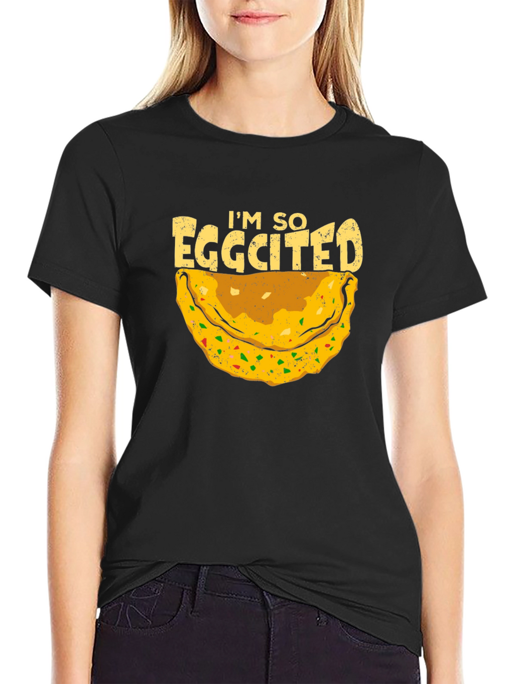 Eggcited Black T-Shirt - Funny Foodie Tee