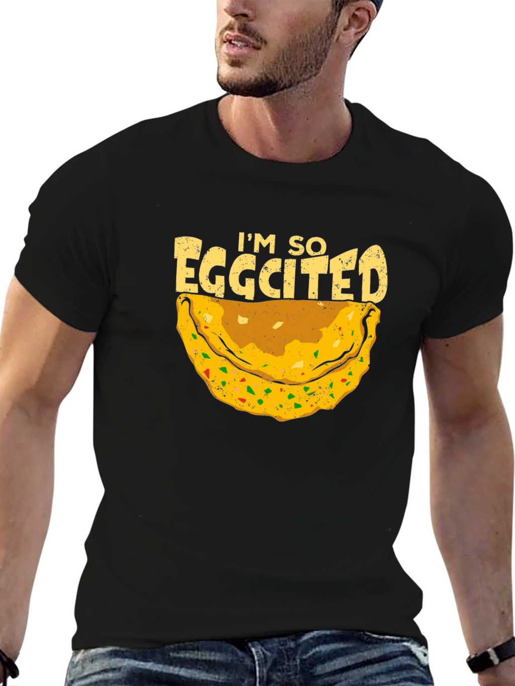 Eggcited Black T-Shirt - Funny Foodie Tee