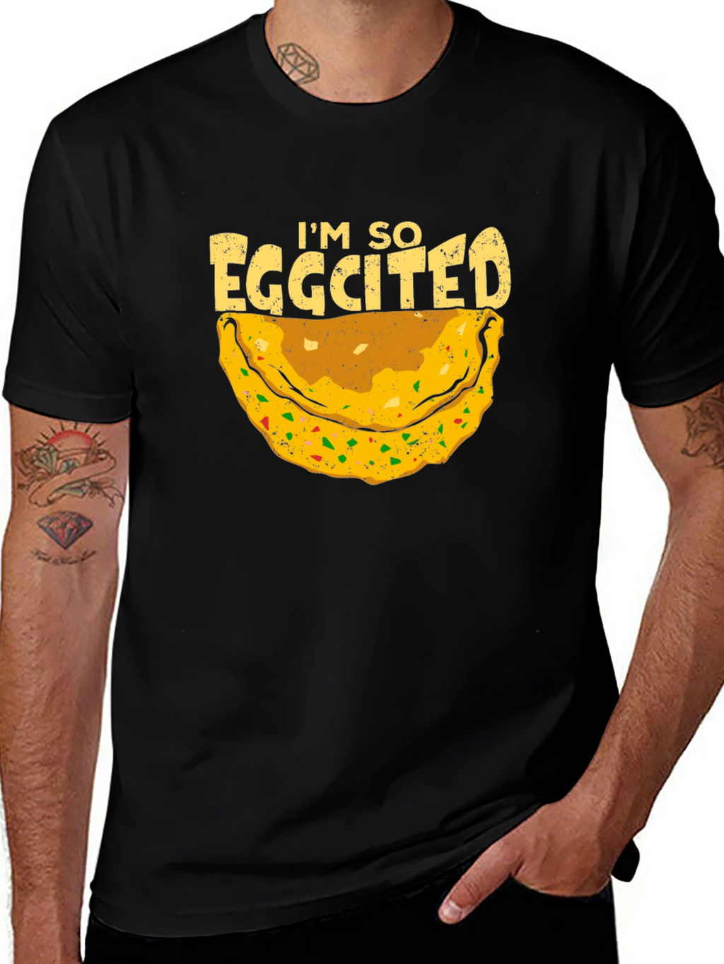 Eggcited Black T-Shirt - Funny Foodie Tee