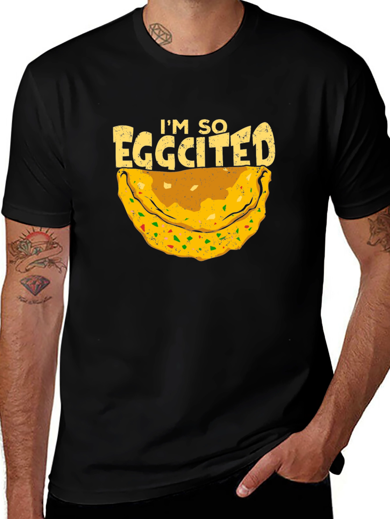 Eggcited Black T-Shirt - Funny Foodie Tee