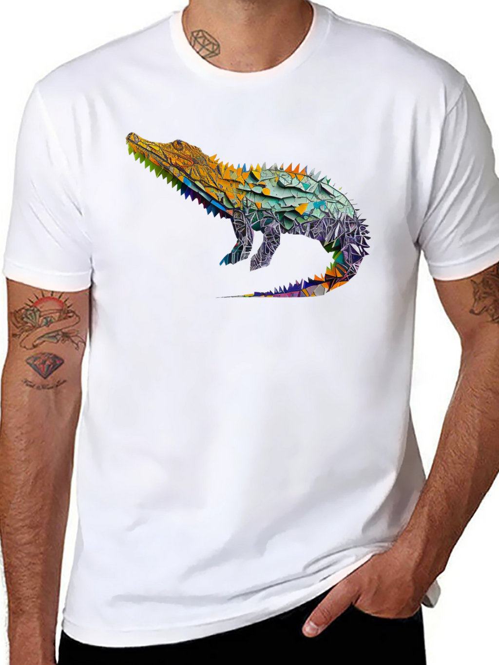 Geometric Alligator Graphic Tee - Modern Style