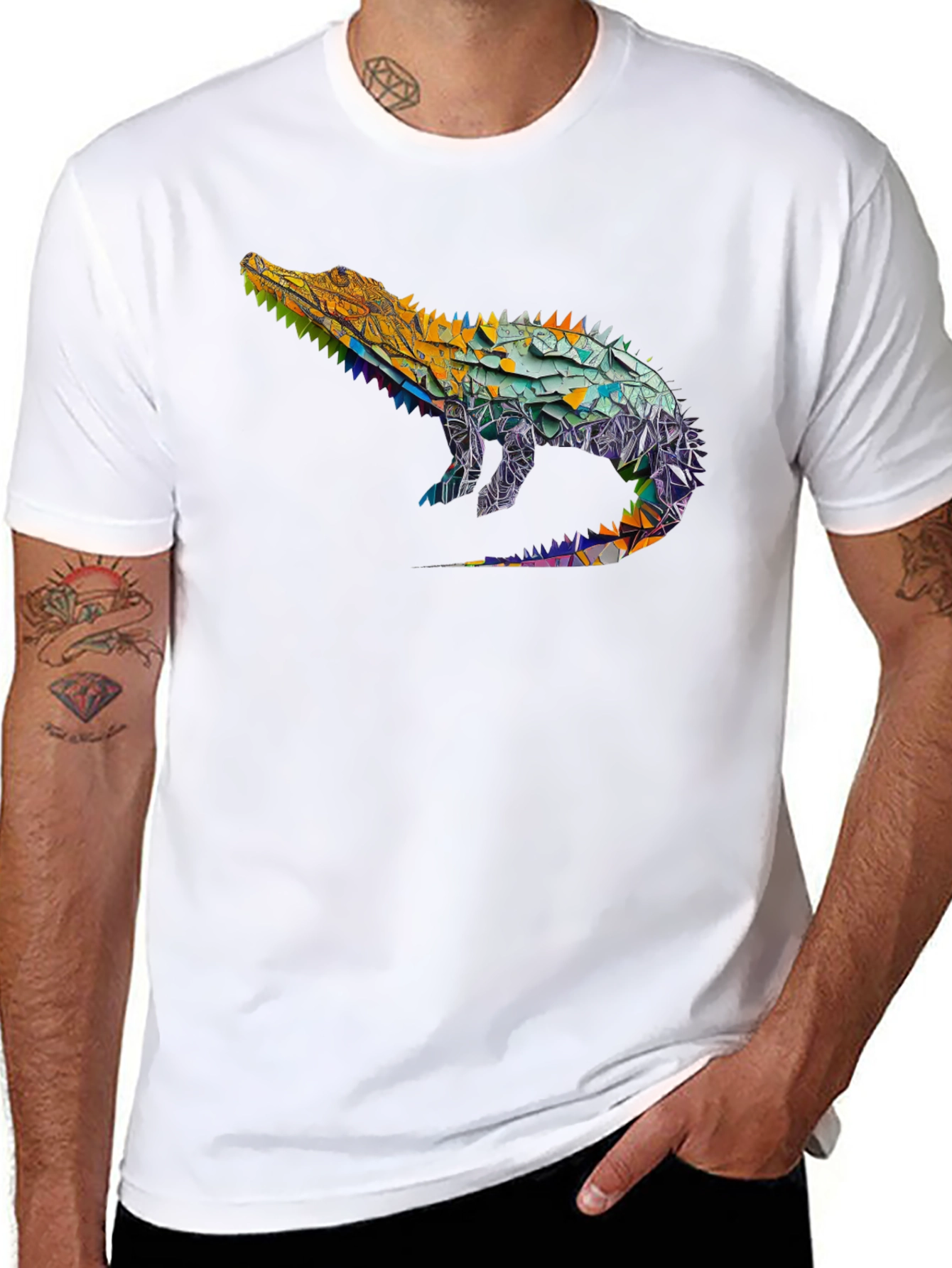 Geometric Alligator Graphic Tee - Modern Style
