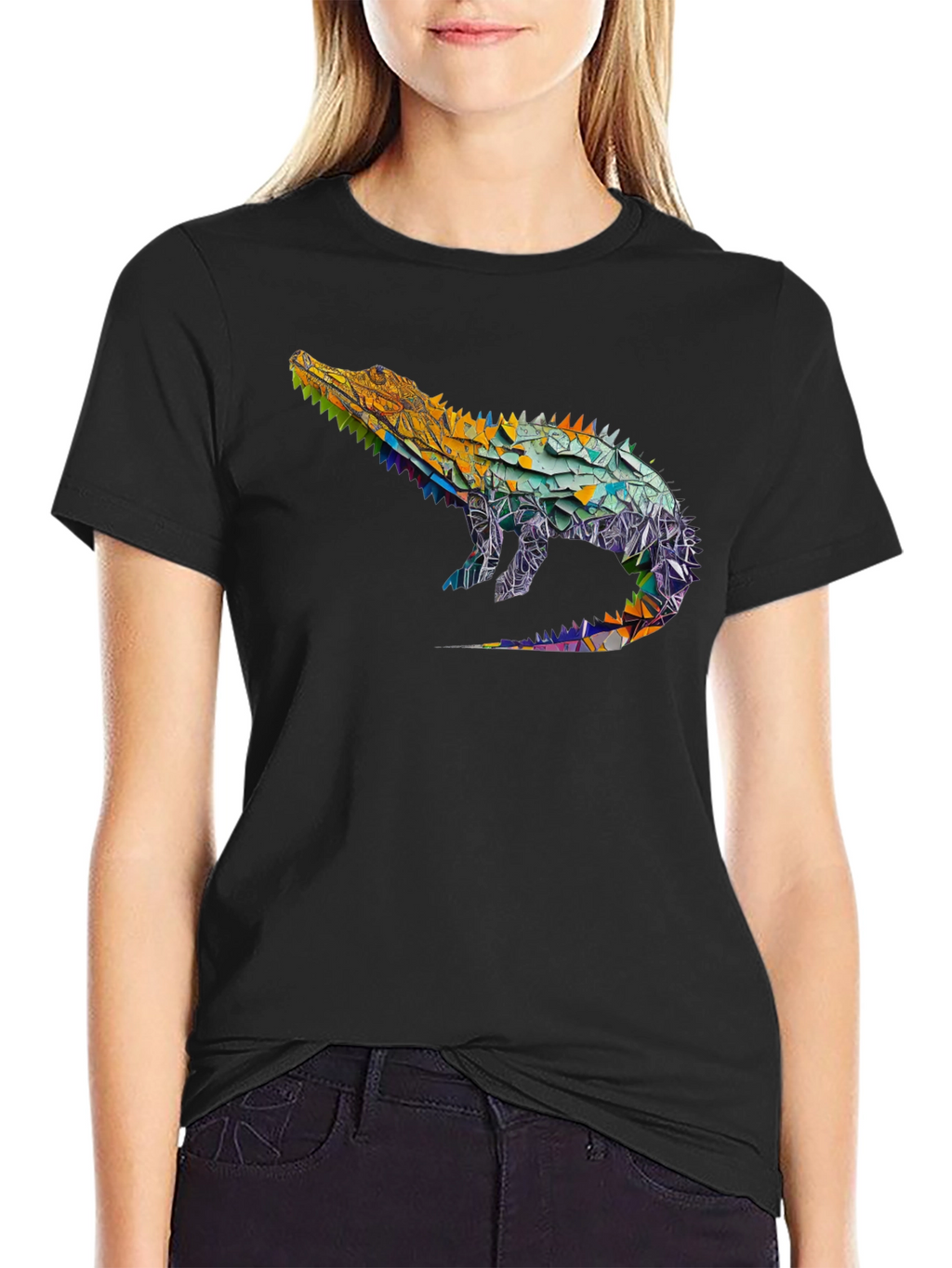 Geometric Alligator Graphic Tee - Modern Style