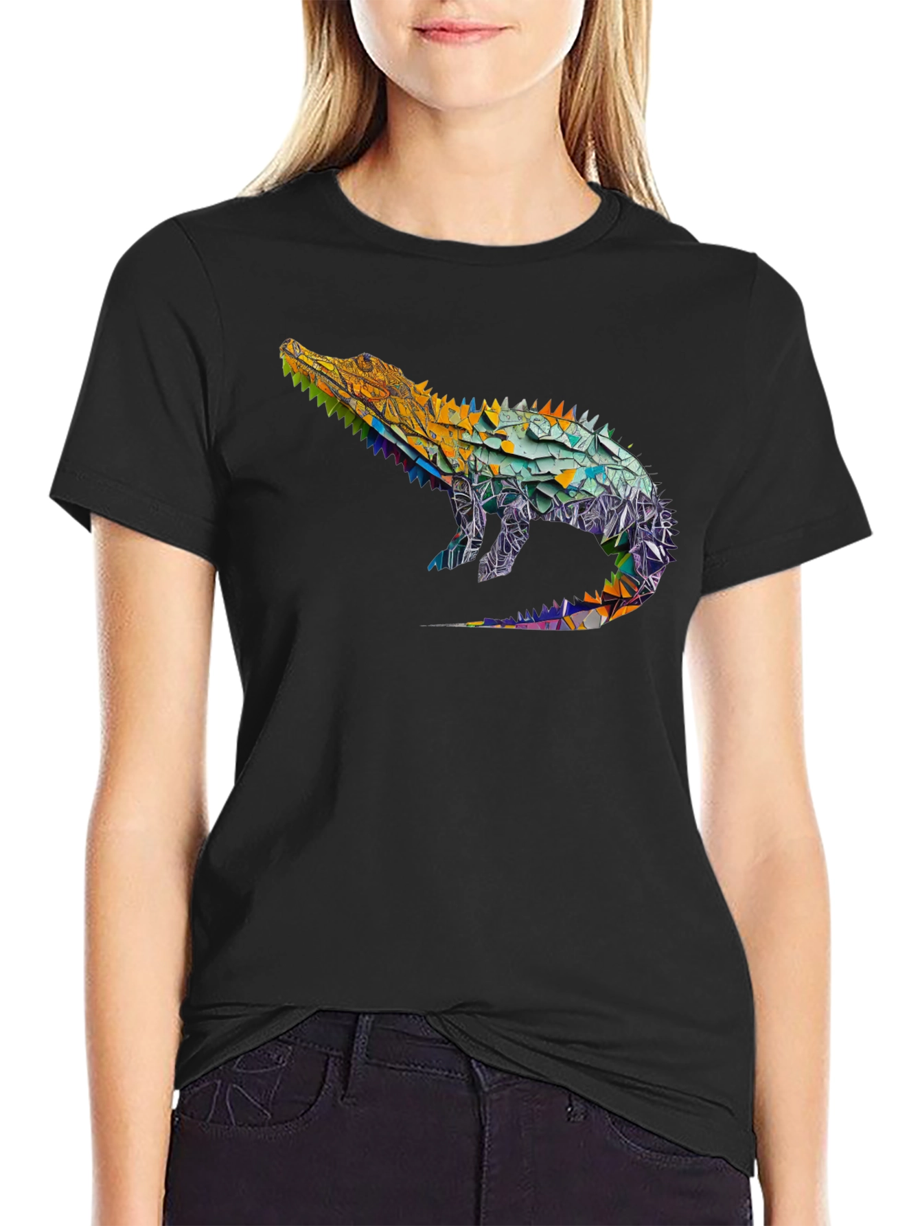 Geometric Alligator Graphic Tee - Modern Style