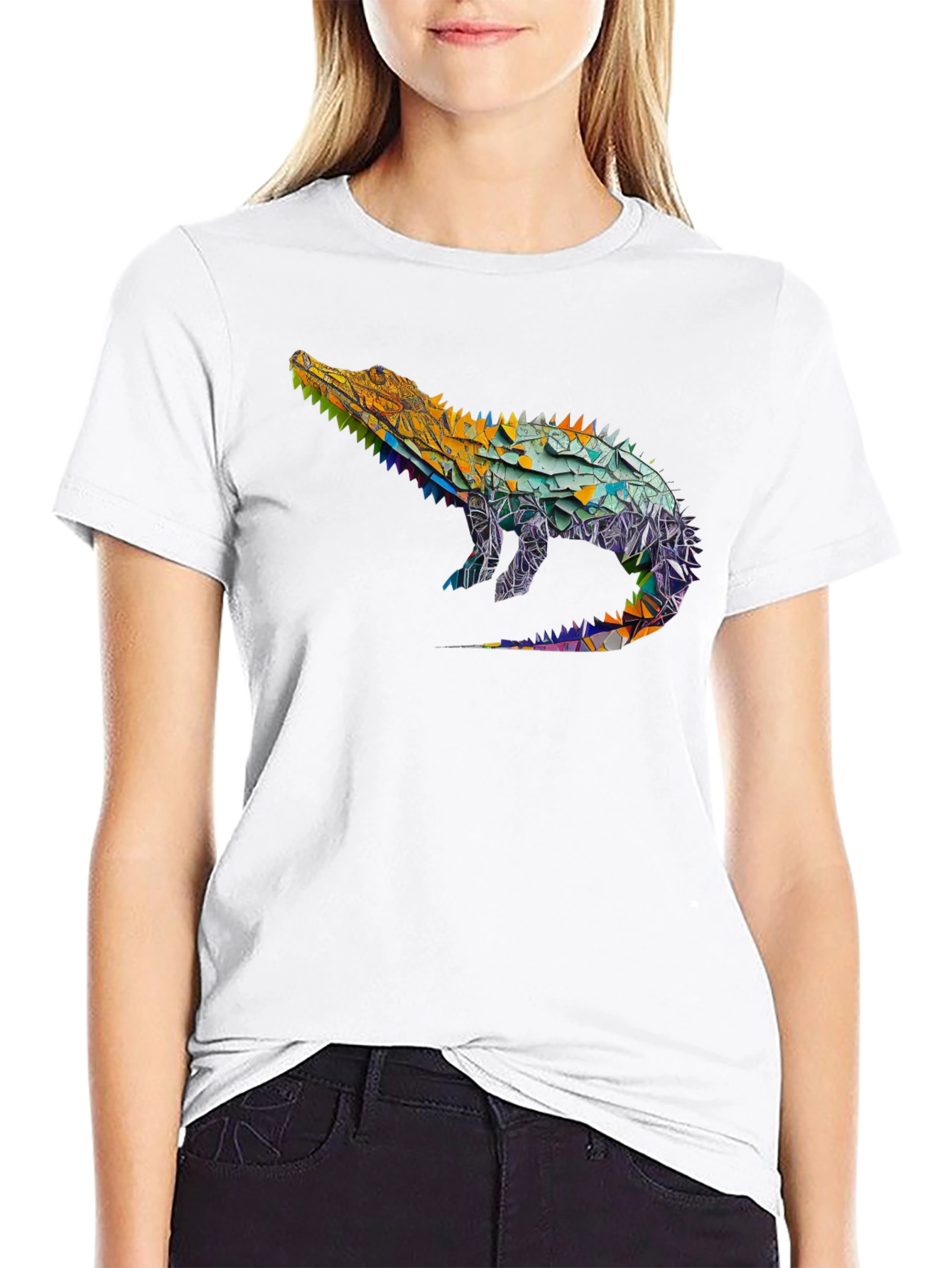 Geometric Alligator Graphic Tee - Modern Style