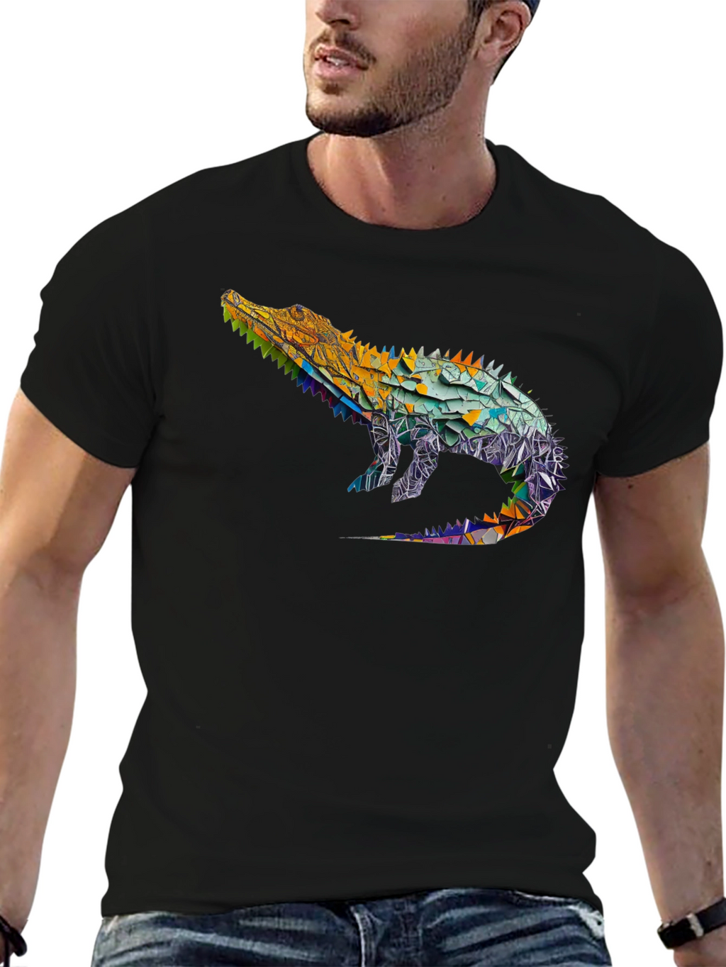 Geometric Alligator Graphic Tee - Modern Style