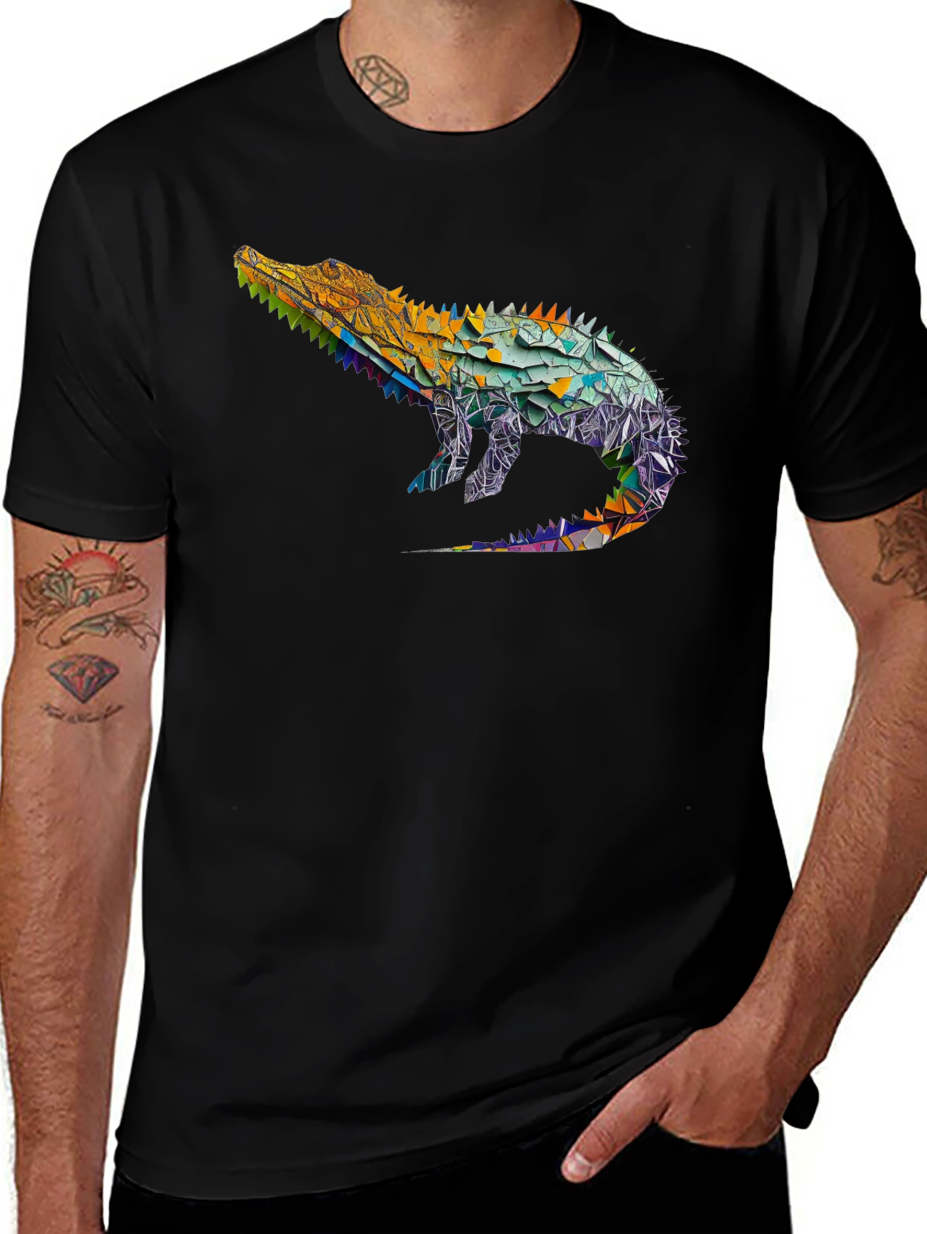 Geometric Alligator Graphic Tee - Modern Style