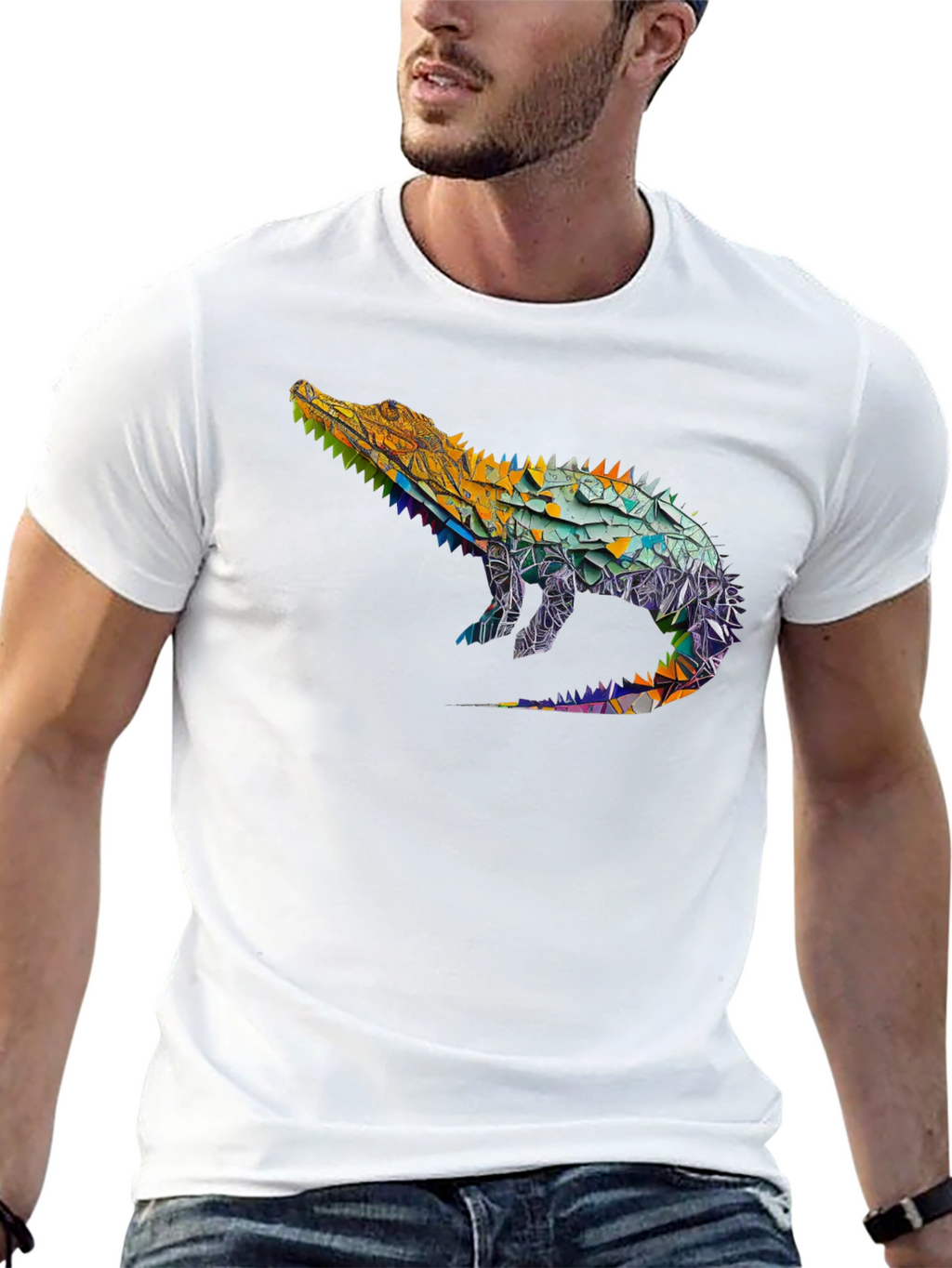 Geometric Alligator Graphic Tee - Modern Style