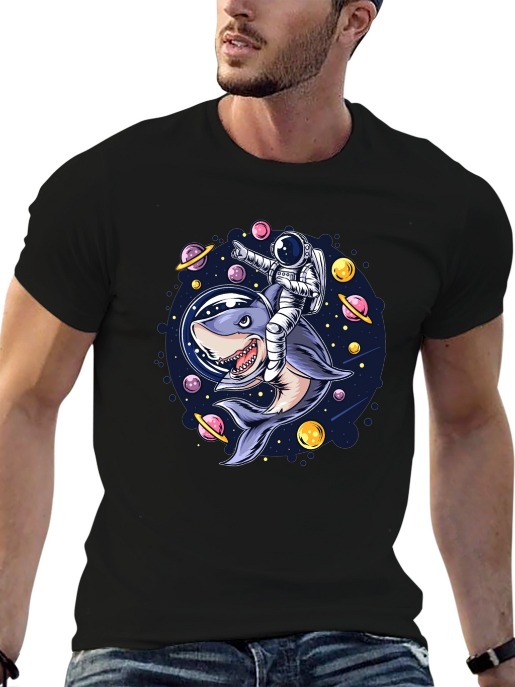 Astronaut Shark Rider Graphic Tee
